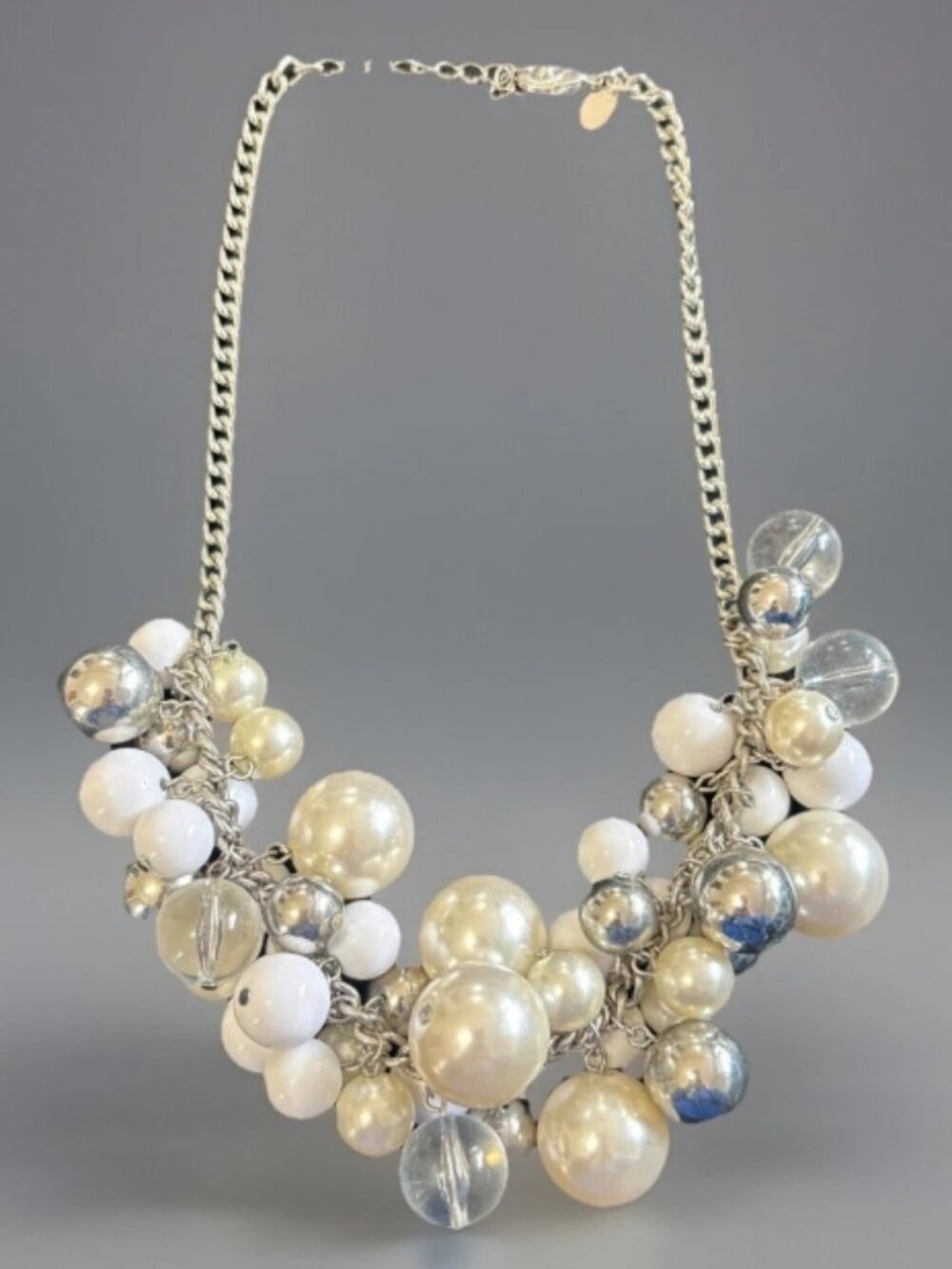Express Necklace Statement Bubble Necklace Pearl White Silver Clear